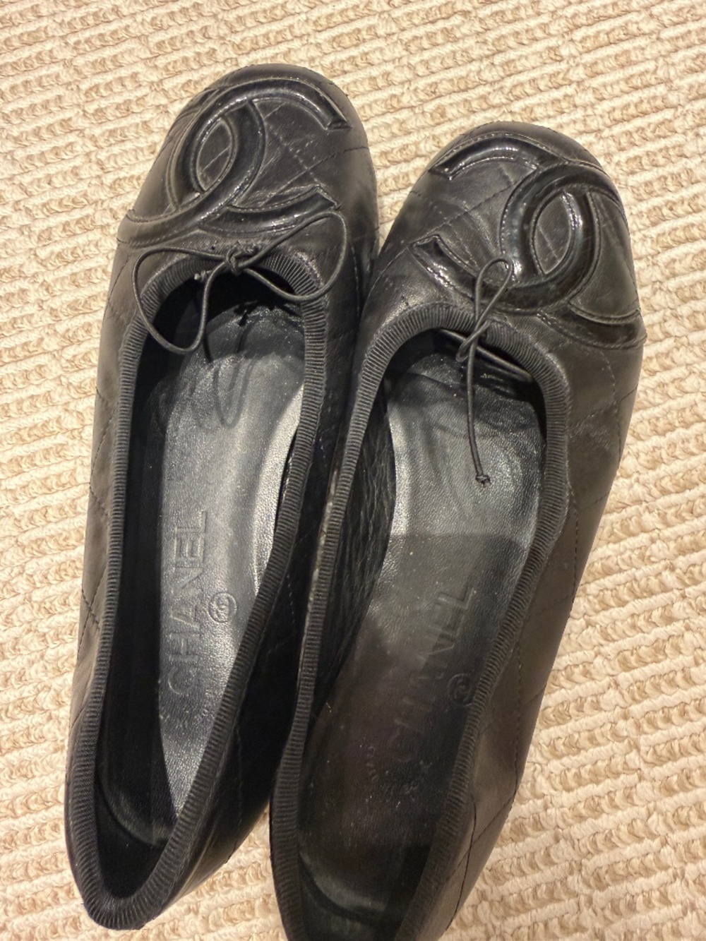 CHANEL quilted Cambon ballerina ballet flats Black size 38.5